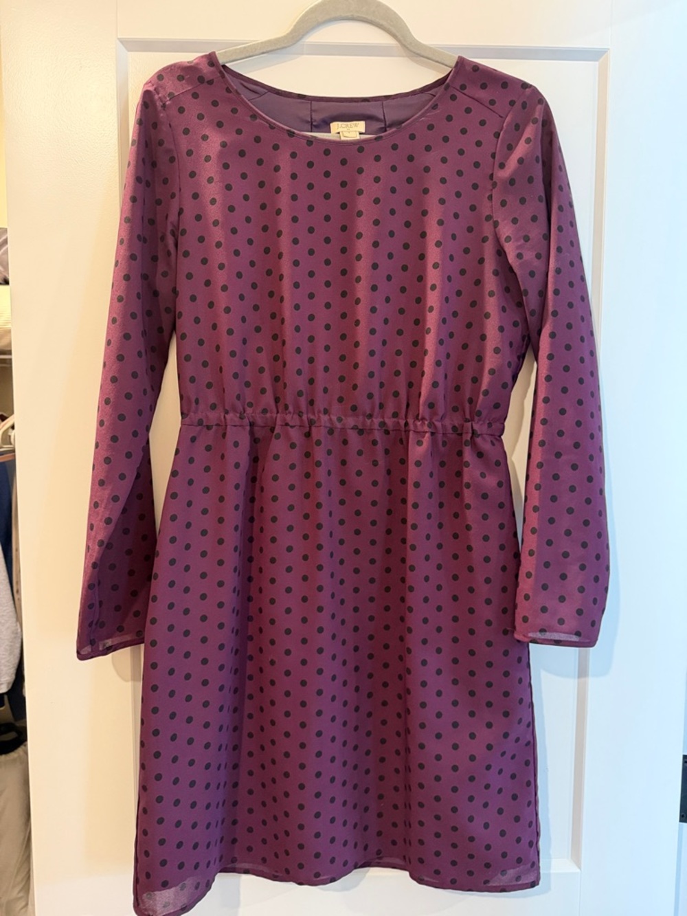 J. Crew Purple Long-Sleeve Polka Dot Dress Size 4